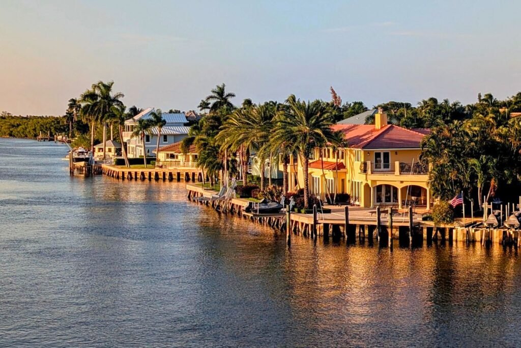 A view of waterfront homes near Woolbright Road in Boynton Beach, Florida.