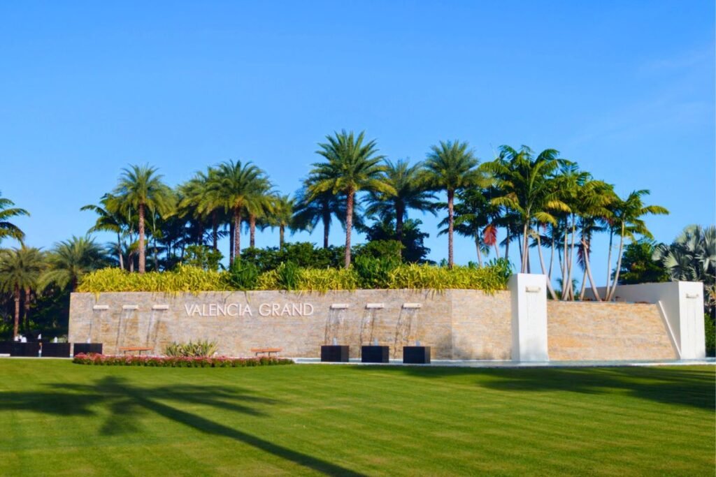 Valencia Grand entrance feature in West Boynton Beach, Florida.