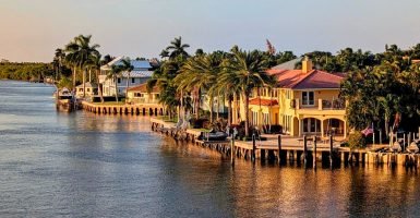 A view of waterfront homes near Woolbright Road in Boynton Beach, Florida.