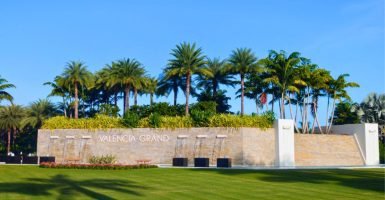 Valencia Grand entrance feature in West Boynton Beach, Florida.